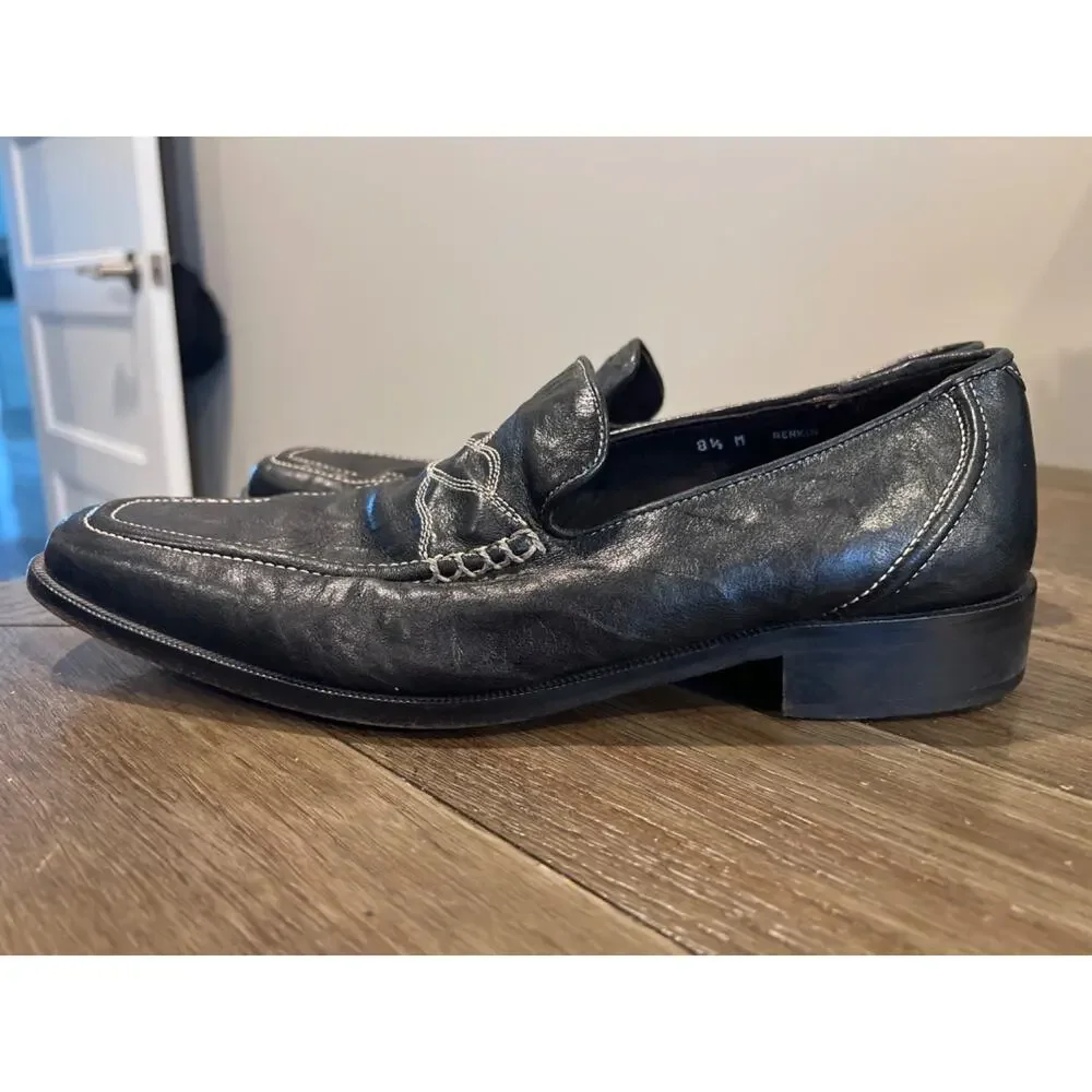 DONALD J PLINER Renkin Black Leather Slip On Loafers Dress Shoes Mens 8.5M Italy